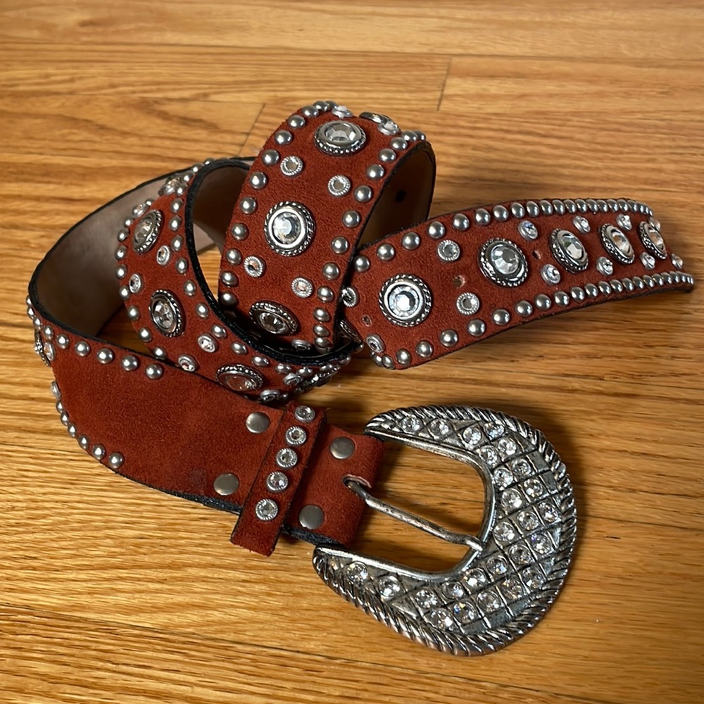 LEATHEROCK Leather Belt Studded & Gemstones Tan/Brown
